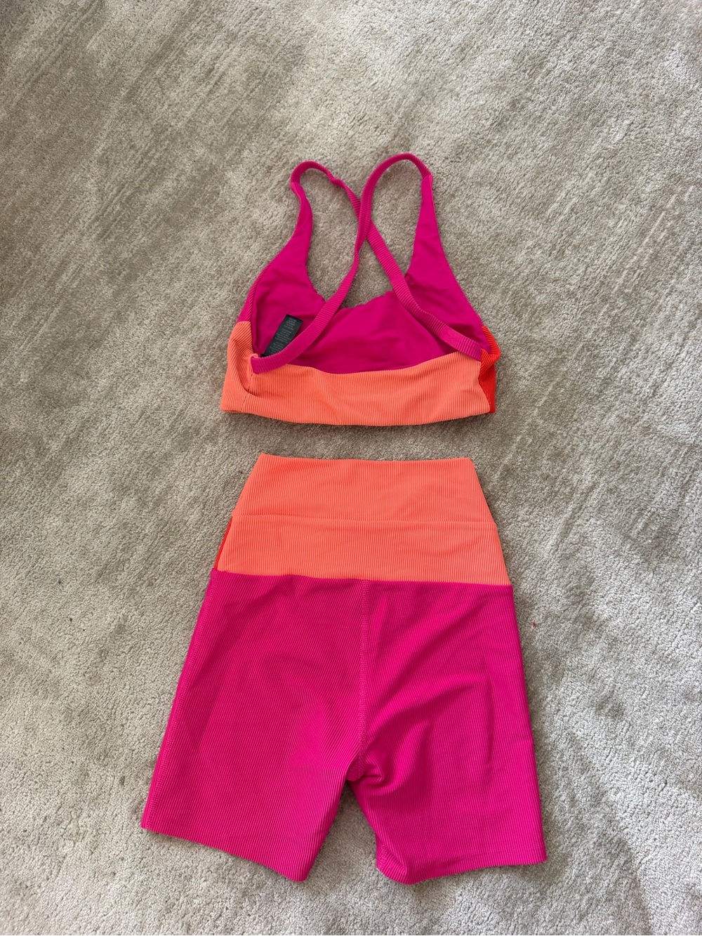 Beach Riot Hot Pink Colorblock High-Waist Bike Shorts - Picture 8 of 8